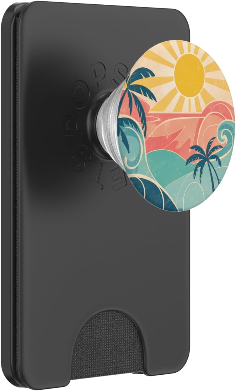 Retro Summer Vibes | Beach Palm and Sun Design PopSockets PopWallet for MagSafe