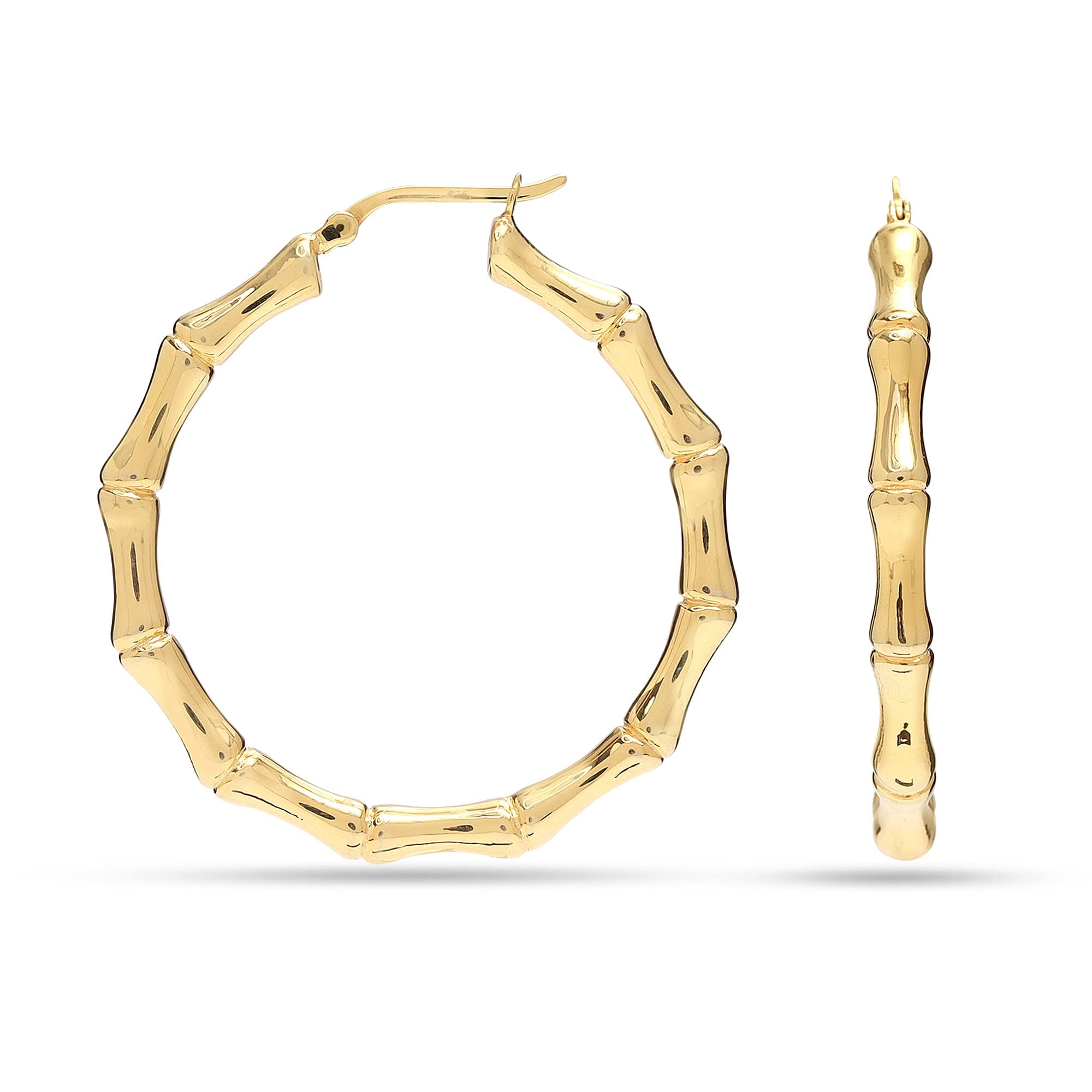 LeCalla 925 Sterling Silver BIS Hallmarked Gold Plated Click-Top Round Bamboo Large Hoop Earrings for Women and Girls 42MM (B09VN2RGG4) Amazon Price History, Amazon Price Tracker