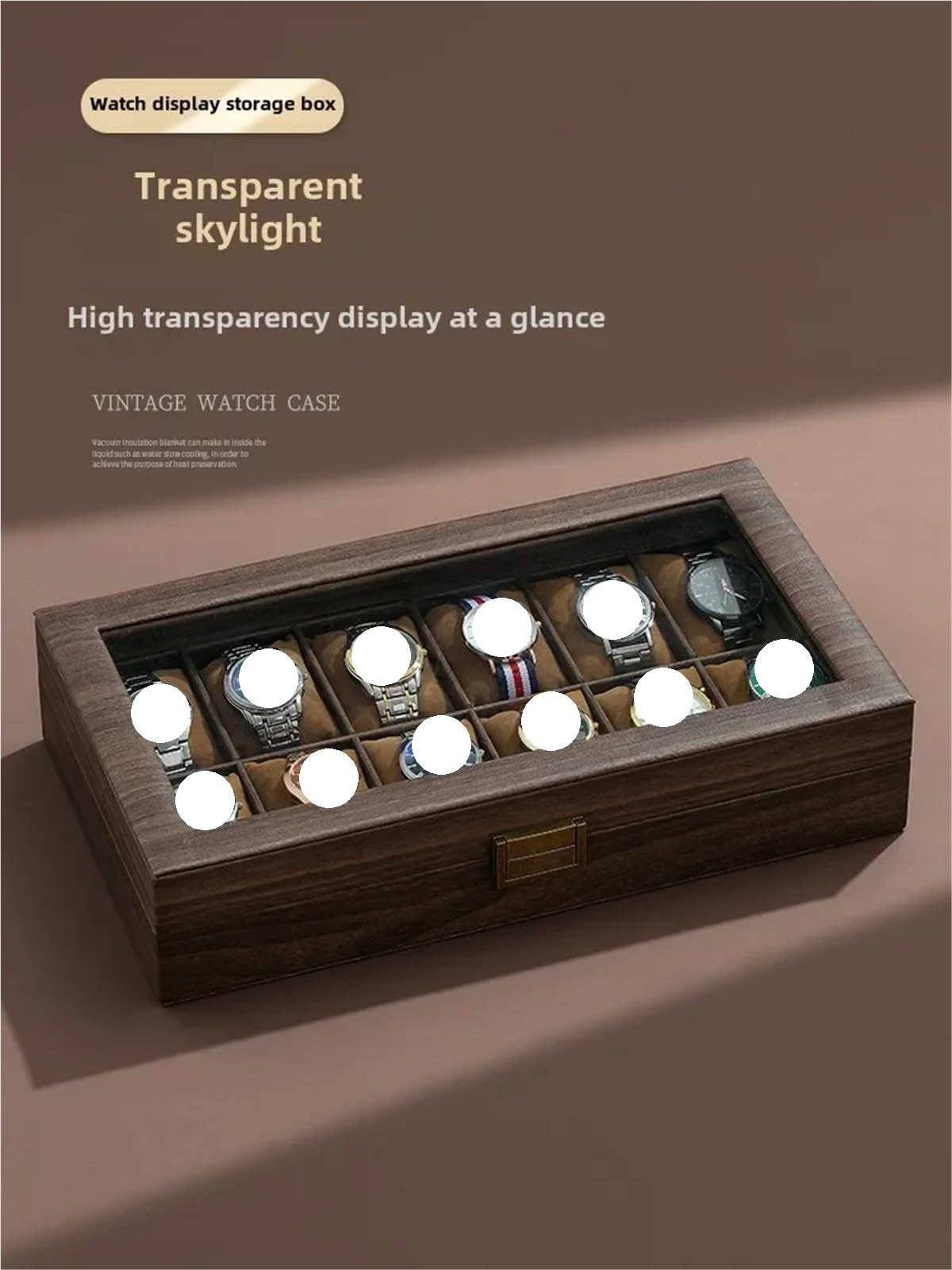 Caja para Relojes de Madera Caja de reloj cuero grano madera | Organizador de joyas for múltiples relojes de almacenamiento de alta capacidad for el hogar(MUWENPI-12WEI)