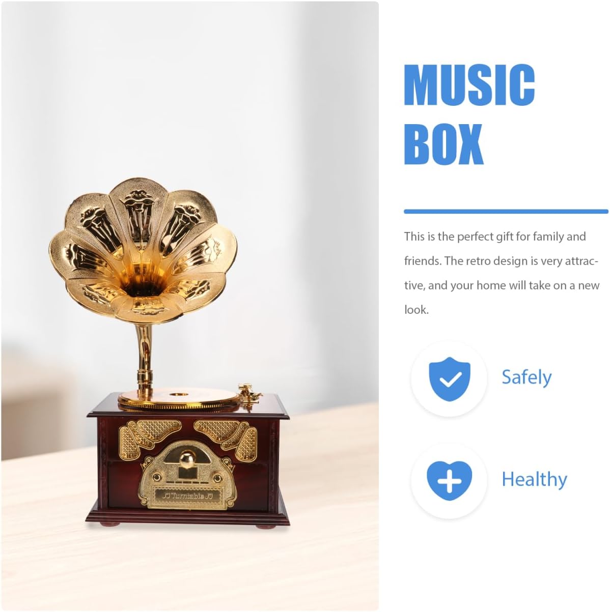 PRETYZOOM 9 * 5 * 3 Inch Retro Phonograph Music Box Model, Faux Creative Plastic Gramophone Desktop Ornament, Vintage Home Office Decor for Musical Friends and Family, Brown