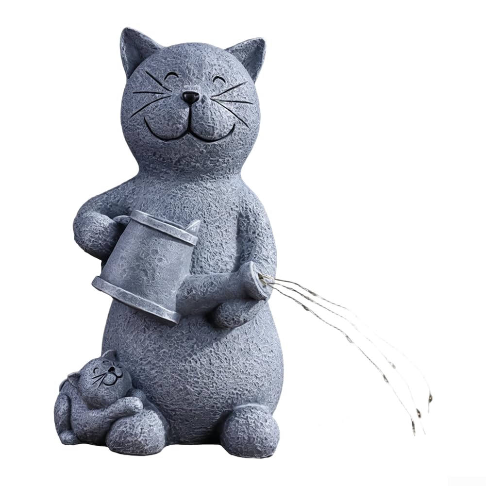 Statue Chat Jardin Résine pour déco Extérieur Lumière LED Automatique Ornement Terrasse 26cm