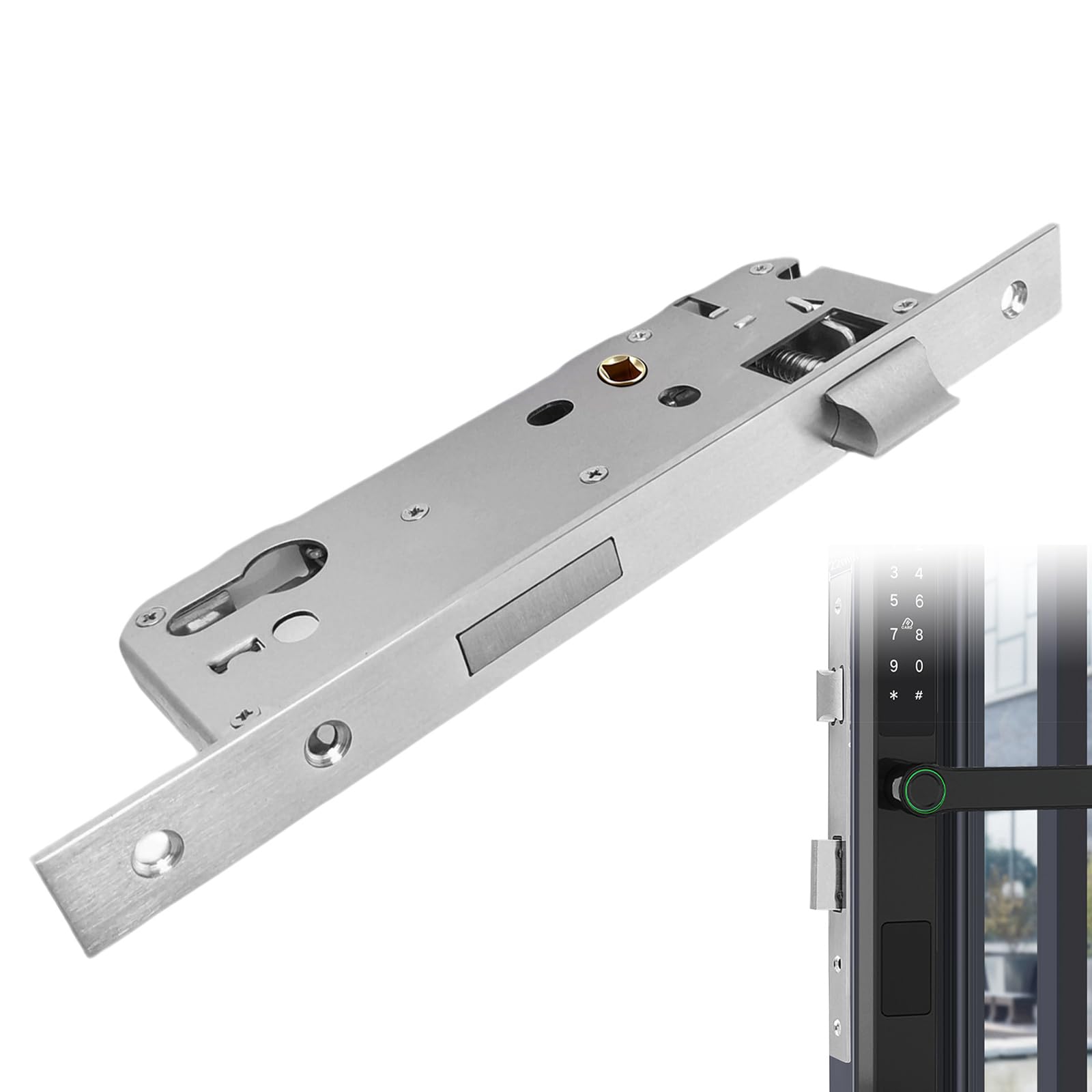 Dwlhap Stainless Steel Mortice Sash Lock, 92MM Center 35MM Backset Lock Body with Satin Nickel Frame, Mortice Deadlock for Internal and External Doors Home & Workplace Use Easy Installation
