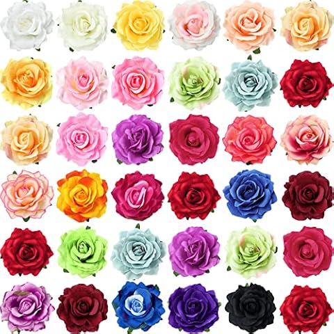 30 Packs 4 Inch Flower Hair Clip Rose Hair Accessories Floral Hairpin Brooch Hair Flowers Pin Flower Brooch for Bridal Headpiece Accessories Wedding(Multicolor) Cover