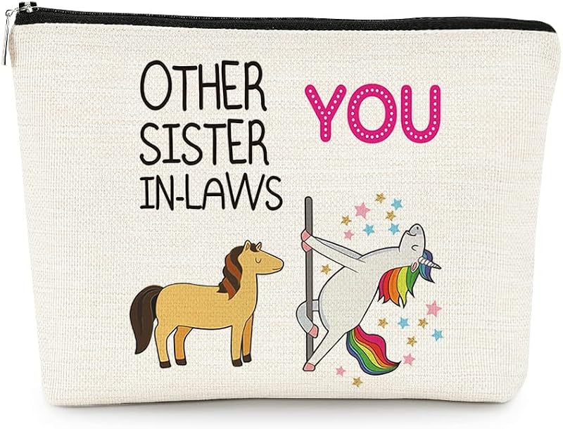 Necessaire de maquiagem EXUQO Sister-B com zíper, estampa de letras, 20,07 x 19,05 x 0,76 cm