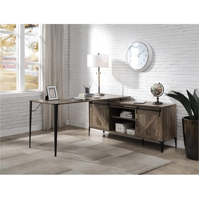 L-Shaped Study Writing Table with Storage Cabinet Home Office Computer Desk Corner Desk with 3 Shelves Rustic Oak