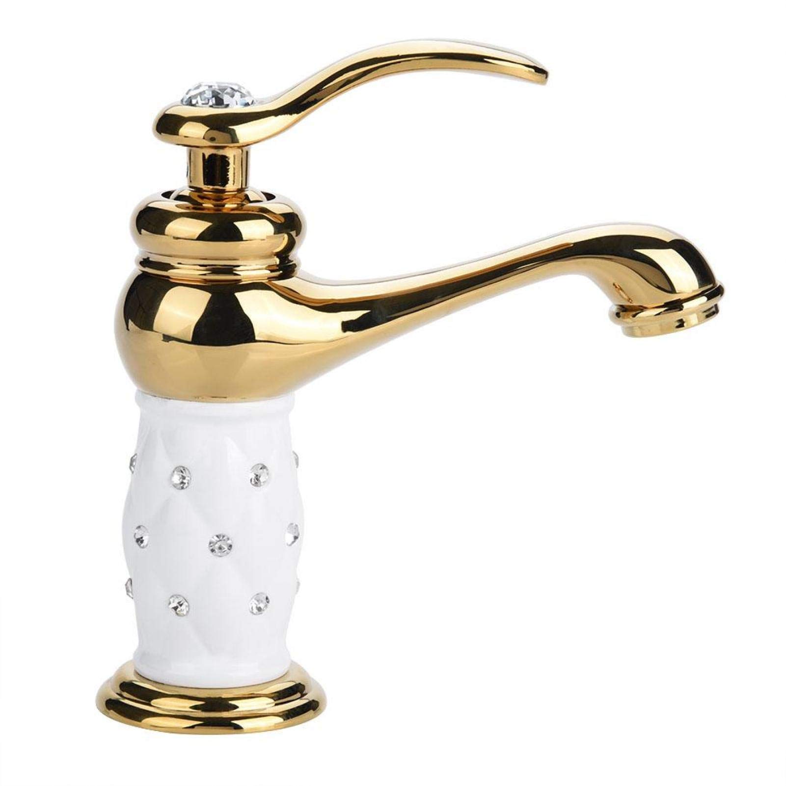 Raguso Water Faucet Solid Brass Mixer Tap Cold/Hot Water Faucet For Basin Sink Restroom Bedroom Modern Single Handle With Diamond (Gold) 9147265311715