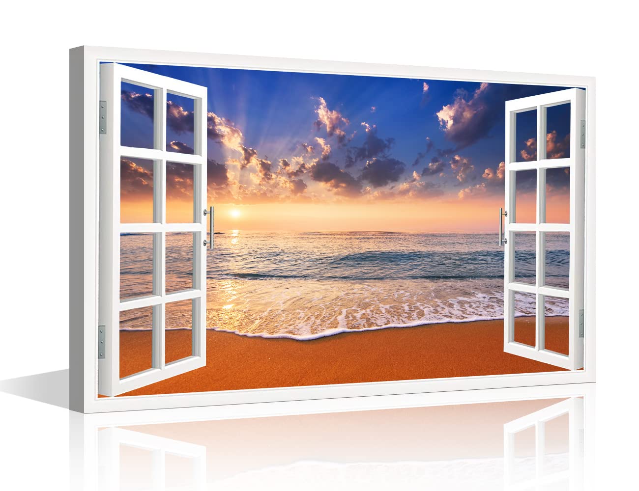 TISHIRON 3D Window View Seaside Effect Canvas Wall Art Prints for Living Room Bedroom Decor Office Kitchen Home Decoration Framed Ready to Hang 12x18inch — view 19