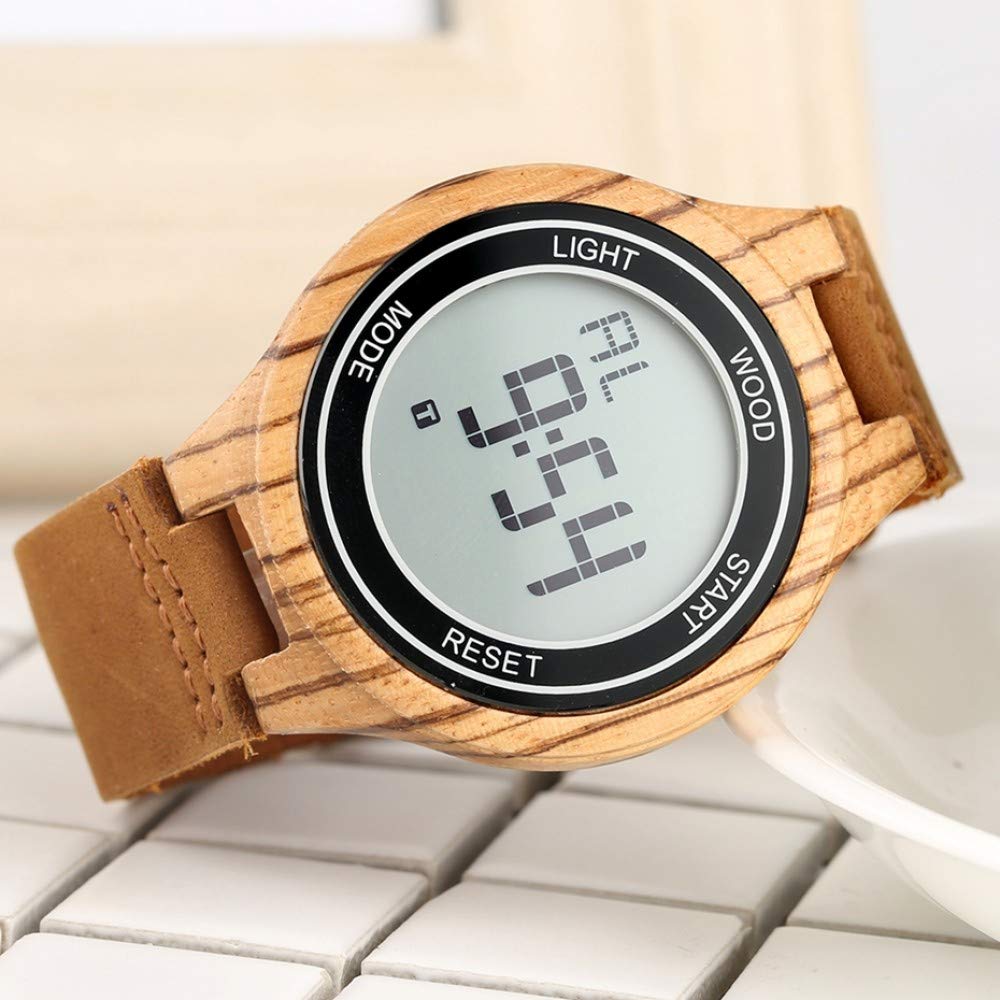 Orologio in Legno Orologi digitali a LED per Visione Notturna Orologi da Uomo in Legno Naturale Orologi da Polso da Uomo in Pelle di Legno Fatti a Mano da Uomo
