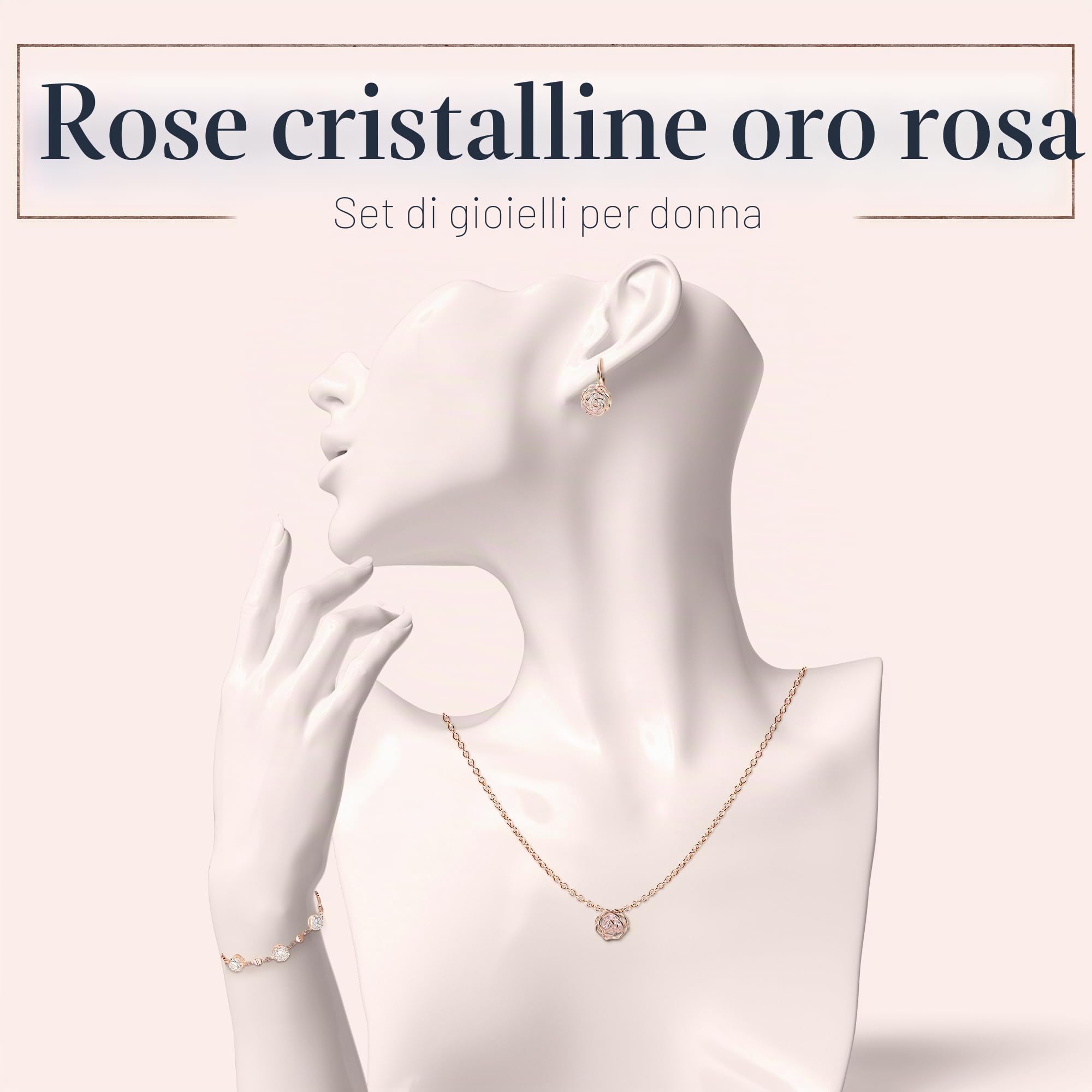 Crystalline Azuria Donna 18ct Placcato Oro Fiori Rose Cristalli Parure Collana Orecchini Monachella Bracciale