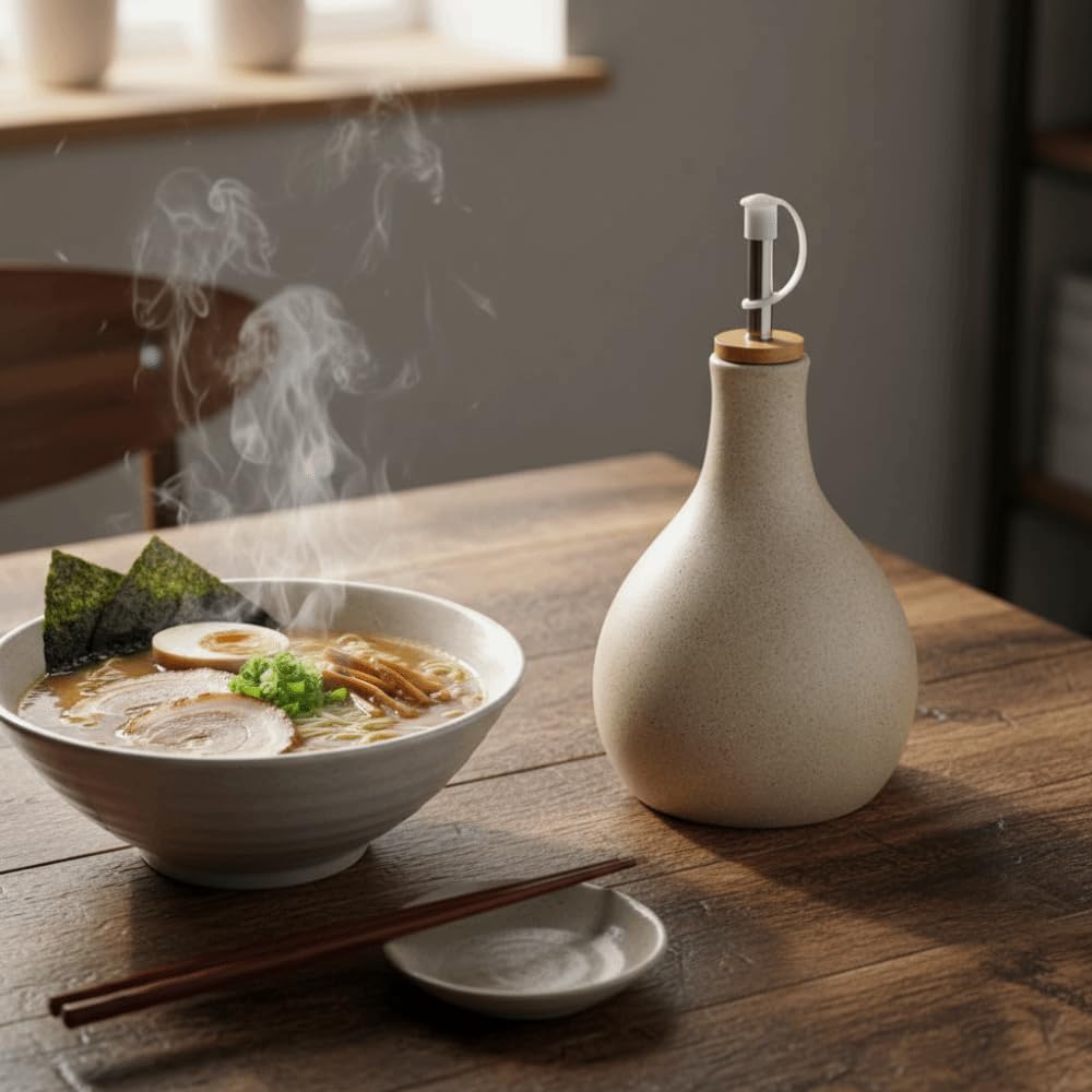 Botella de salsa de soja de cerámica con tapa, dispensador de vinagre de estilo japonés, accesorio de cocina rústico para servir salsa, condimentos y aderezos