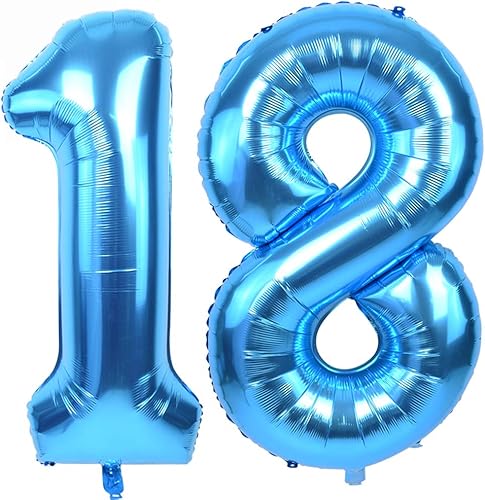 Miniatura 12 de TONIFUL Globo azul de 40 pulgadas con números grandes del 0 al 9, decoración de fiesta de cumpleaños, globo de aluminio Mylar número 1 digital 1
