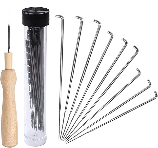 kuou 30 Pcs Felting Needles Kit, Wool Felt Tools Stitch Punch with Bottle and Wooden Handle Holder for Wool Craft Animal Toys