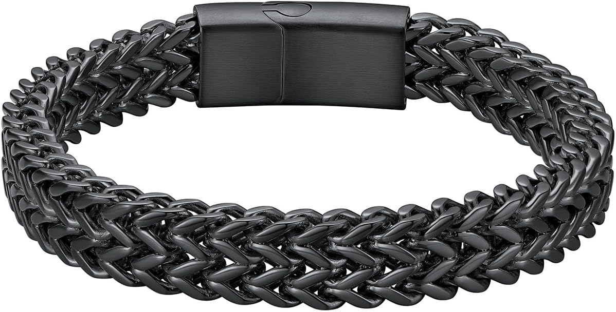 ChainsHouse Mens Cuban Chain Bracelet, Mens Franco Bracelet Black Jewelry 10mm 19cm Punk Jewelry for Father