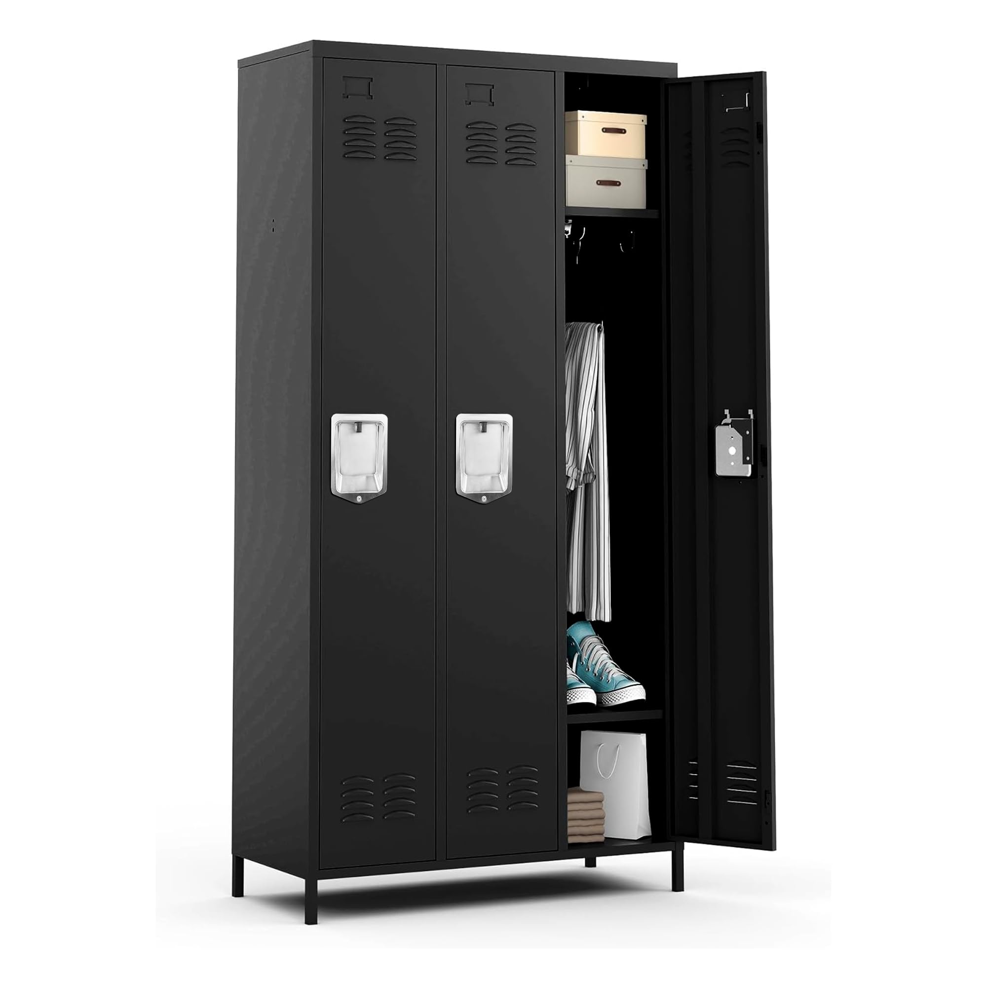 3 Doors Metal Employee Locker, Metal Storage Locker for Employees, Storage Locker Cabinet Combination, Steel Locker Cabinet for Home, Office, School, Gym, Assembly Required(Black)