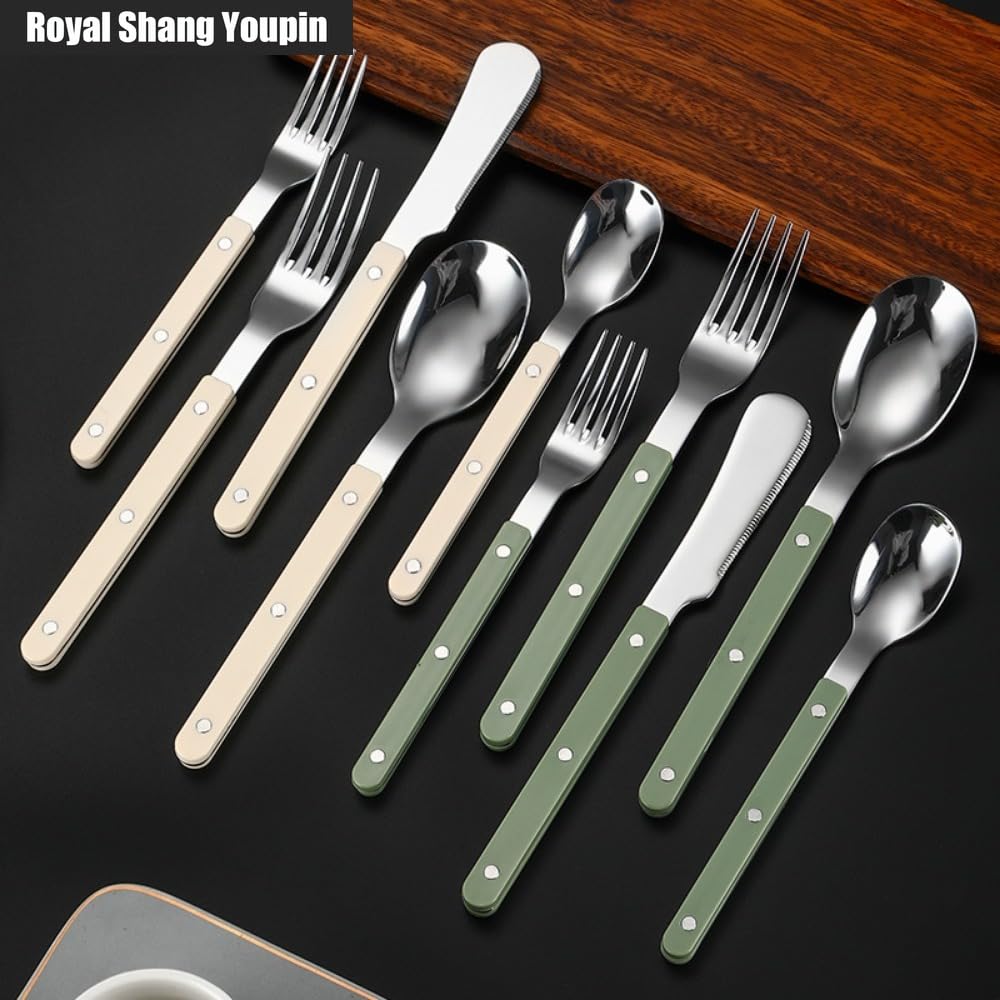 Salice Squisito Clip Per Unghie Maniglia Da Cucina Posate in Acciaio Inossidabile Stoviglie Posate Set Di Posate Coltello Da Bistecca Forchetta Cucchiaio Cucchiaino (Bianco,20 pezzi)
