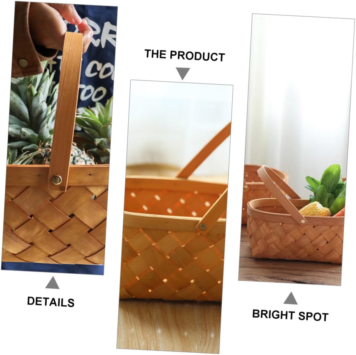 Homoyoyo Woven Storage Basket Medium Wood Chip Portable Collection Basket Handheld for Home Fruit Vegetable Organization image 5