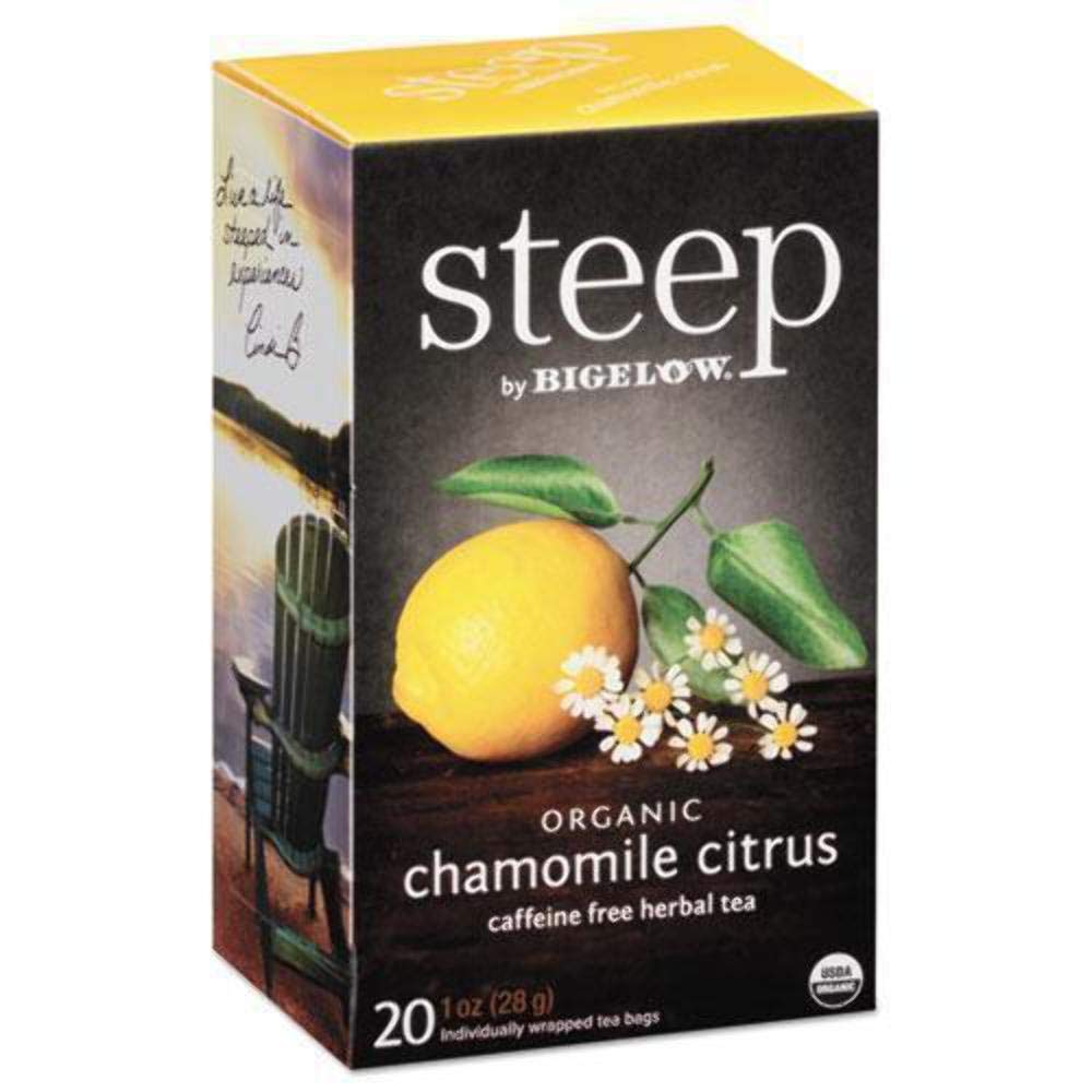steep by Bigelow Organic Chamomile Citrus Caffeine-Free Herbal Tea, 20 Count (Pack of 6), 120 Tea Bags Total