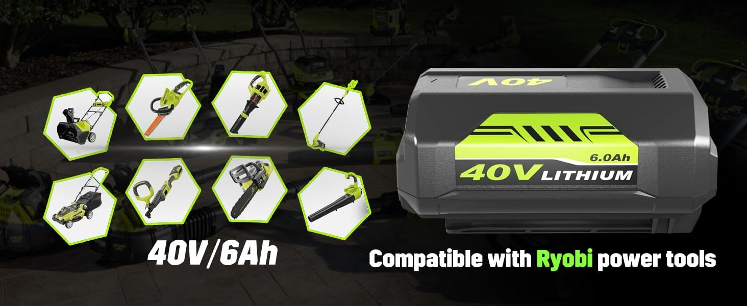 40V 6.0Ah Battery Replacement for RYB 40V Battery - Lithium Ion Batteries Compatible with All RYB 40V Cordless Power Tools - Image 9
