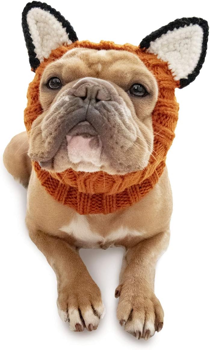 Zoo Snoods Furry Fox Costume for Dogs, Medium - Warm No Flap Dog Happy Ears Stretchy Headband for Pets, Anxiety Dog Costume Outfit, Dog Jumper Medium, Party Hat Accessory, Dog Calming Hoodies, Cat