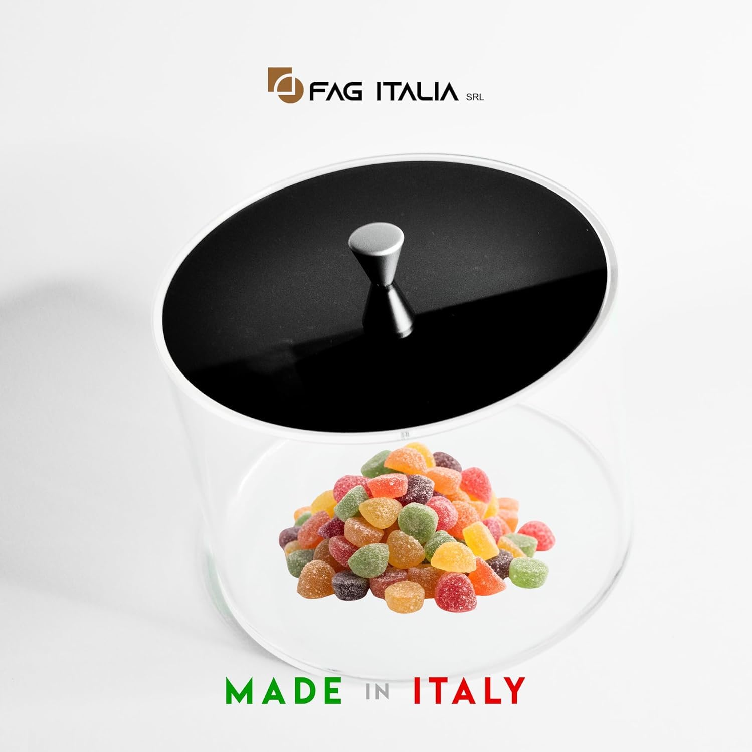 Cilindro Contenitore in Plexiglass Trasparente con Coperchio di Design | Diametro 20cm | Barattolo Multiuso per Cucina, Bagno e Casa | FAG ITALIA | Made in Italy (Scegli il Colore del Coperchio)