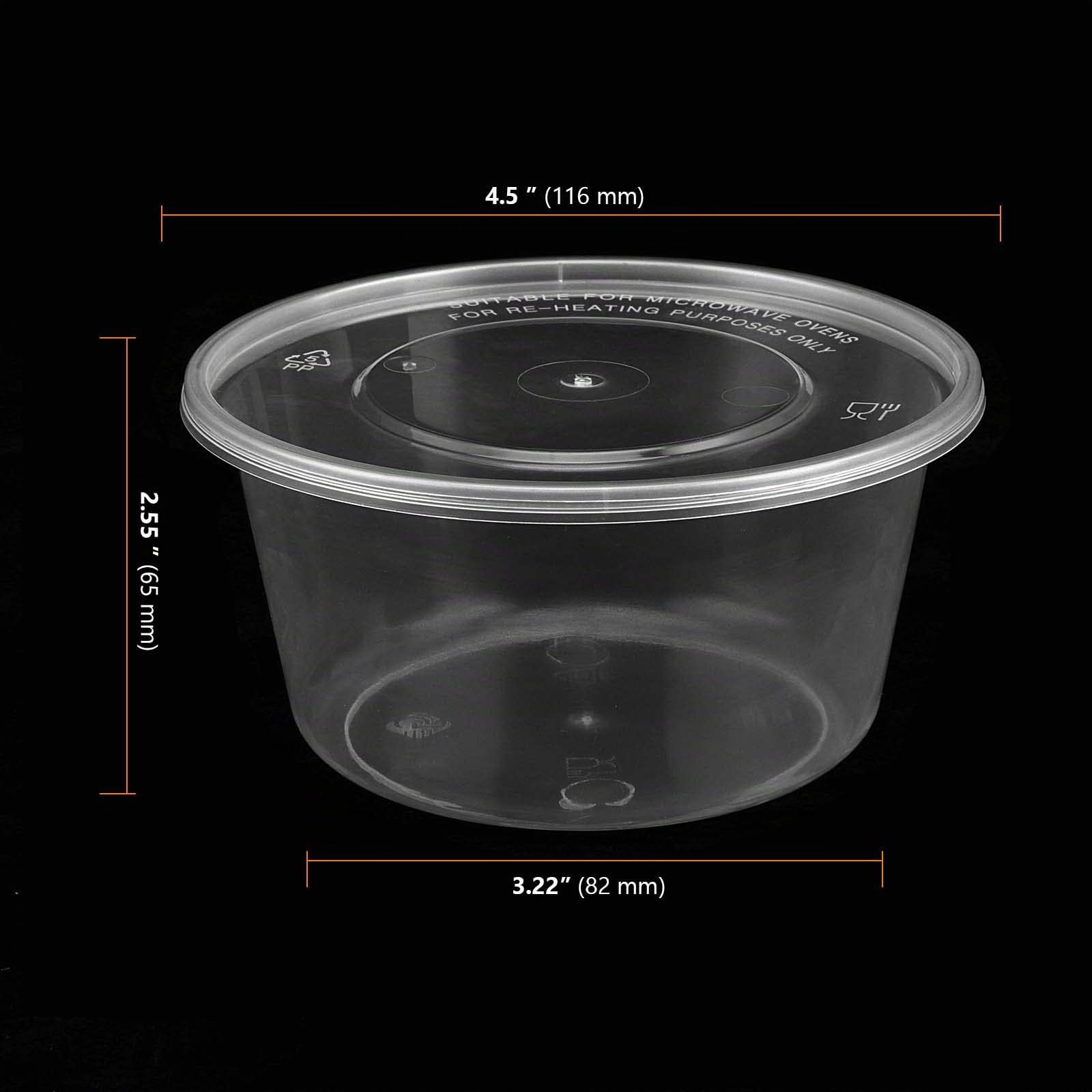 SEUNMUK Confezione da 100 Contenitori Trasparenti da Asporto 450 ml Con Coperchio - Rotondi in Plastica per Salse, Cucina, Ristorante