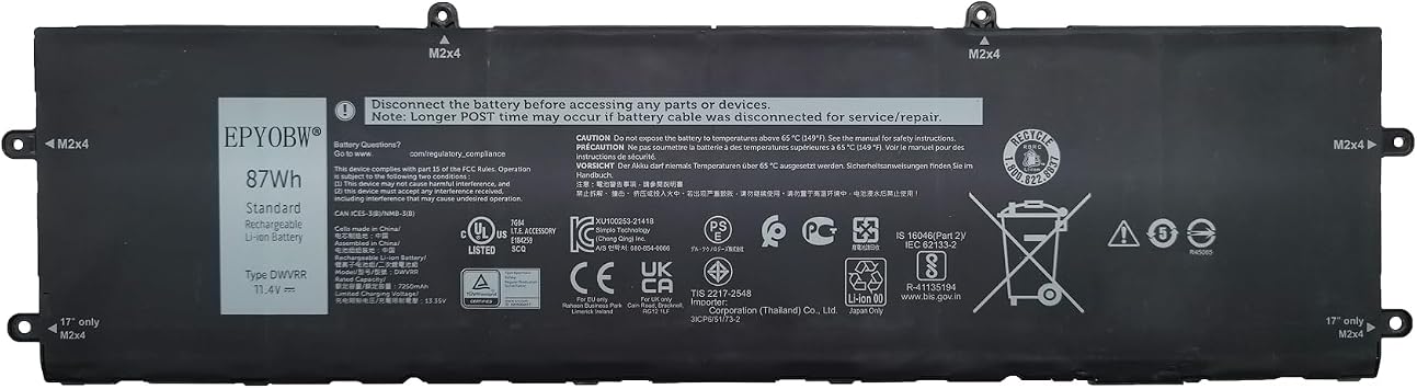DWVRR Laptop Battery 87Wh 6-Cell Compatible with Dell Alienware x15 R1 / Alienware x15 R2 / Alienware x17 R1 / Alienware x17 R2 / Inspiron 7620 2-in-1 Series 817GN 0017GN 0NR6MH