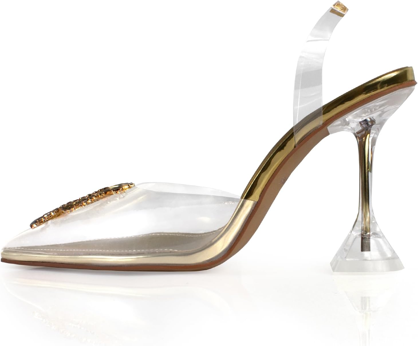 sarawill Women's Sexy Stiletto Pumps Pointed Toe Transparent PVC High Heels Crystal Rhinestones Slingback Party Wedding Shoes for Ladies Fashion - Image 2