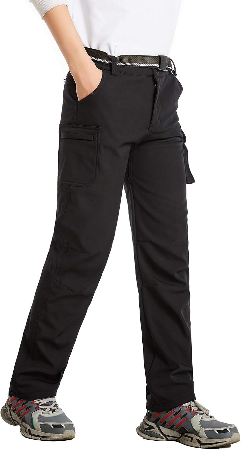 JOMLUN Boys Fleece Lined Hiking Pants Outdoor Soft shell Snow Ski Waterproof Windproof Kids Warm Cargo Insulated Pant Winter : Clothing, Shoes & Jewelry
