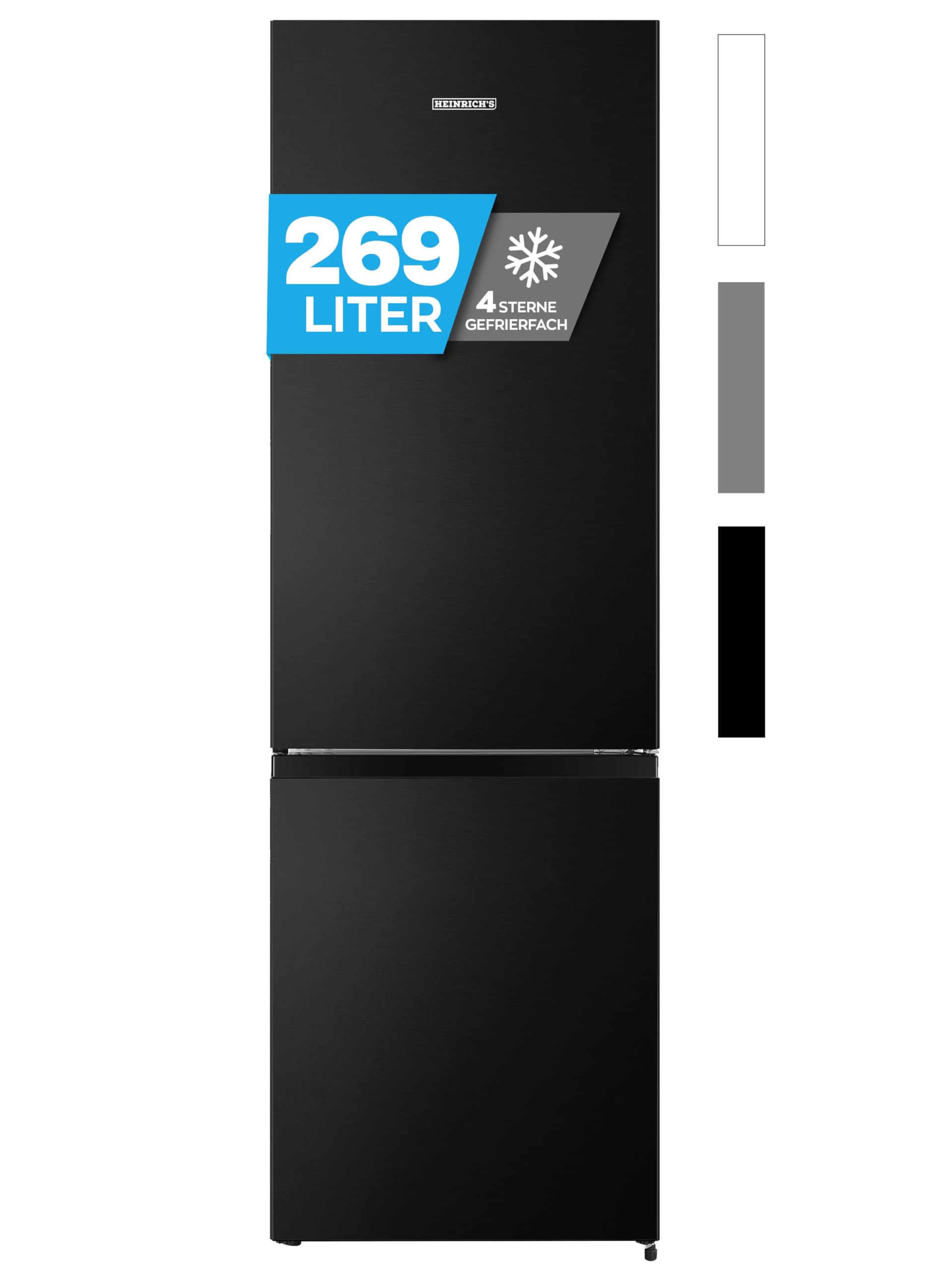 Heinrich´s Kühlgefrierkombination 269 Liter, Kühlvolumen 198L, Gefrierfach 71L,LED Beleuchtung,Kühlschrank Türanschlag wechselbar, leise 39dB,große Tiefkühlboxen, 7 Temperaturstufen, (schwarz-inox)
