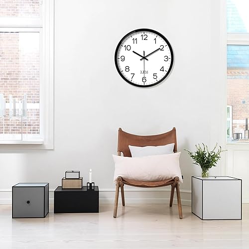 Miniatura 3 de XFM Reloj de pared negro moderno pequeño reloj de pared funciona con pilas, 8 pulgadas, silencioso, sin tictac, reloj analógico clásico para cocina,