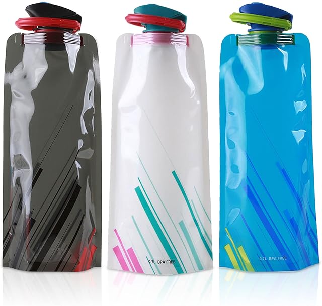 VIKSAUN 3 Pieces Foldable Water Bottle Flexible Foldable Reusable BPA Free Water Bottles For Outdoor Sports Hiking Biking Travel Adventure Leak Proof Water Carrier 700ml Tricolor (3 pcs)