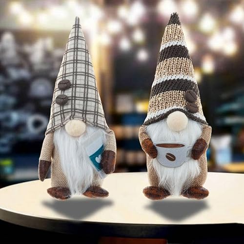 Miniatura 2 de Decoración navideña de gnomos de café para el hogar, 2 gnomos de Navidad para cafetería, figuras coleccionables enanas hechas a mano, muñeca de