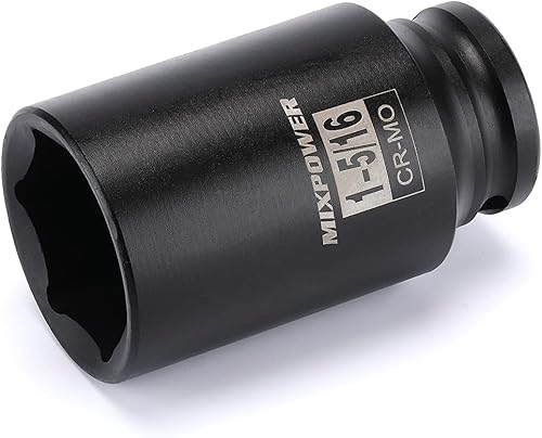 Miniatura 63 de MIXPOWER Enchufe de impacto profundo de 1/2", CR-MO, 1.417 in, métrico, 6 puntos, tuerca de eje de grado de impacto para una fácil extracción