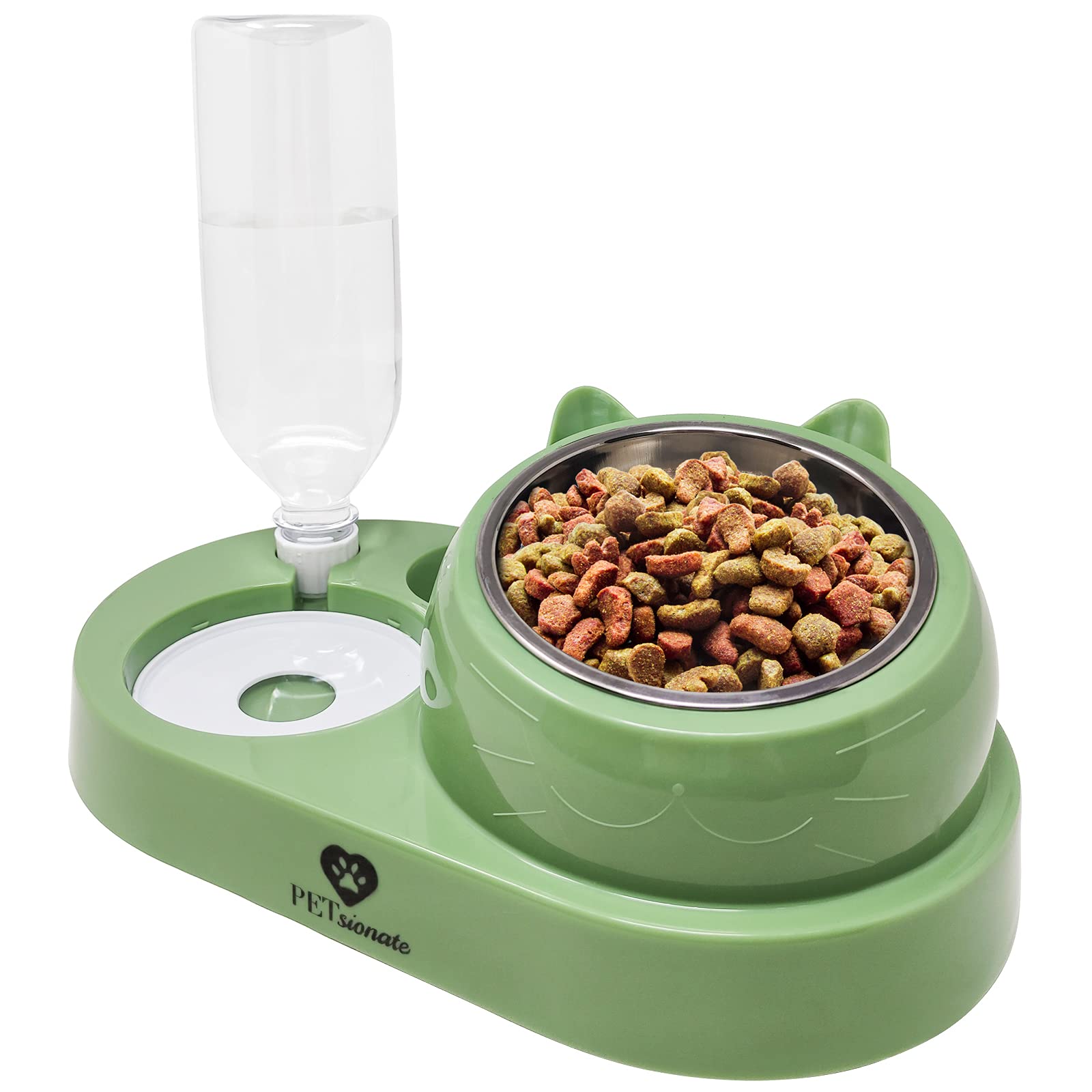 PETsionate Cat Food and Water Bowl Set - Cat Feeder and Water Dispenser Tilted - Gravity Cat Bowls for Food and Water - Automatic Dog and Cat Feeding & Watering Supplies – Elevated Cat Dish - 20oz