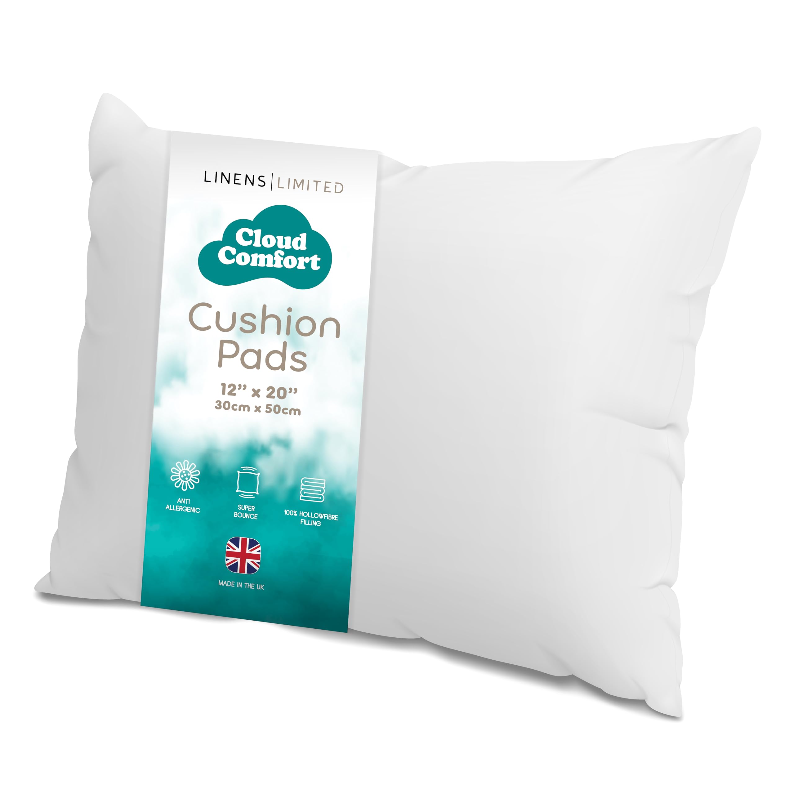 Linens Limited - Cushion Insert 30cm x 50cm, Made in the UK, Soft and Plump, Non-Allergenic Sofa Cushion Pad, Easy to Clean, Small Cushion Inner, Perfectly Fits Covers (White)