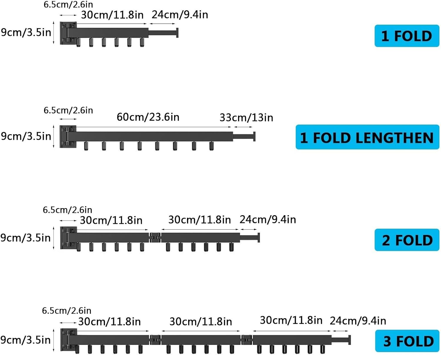 Wall Hung Clothes Drying Rack, Space Saver Airing Rack Collapsible Clothes Rail, Retractable Clothes Drying Rack Foldable Drying Rack for Balcony, Laundry, Bathroom, Bla