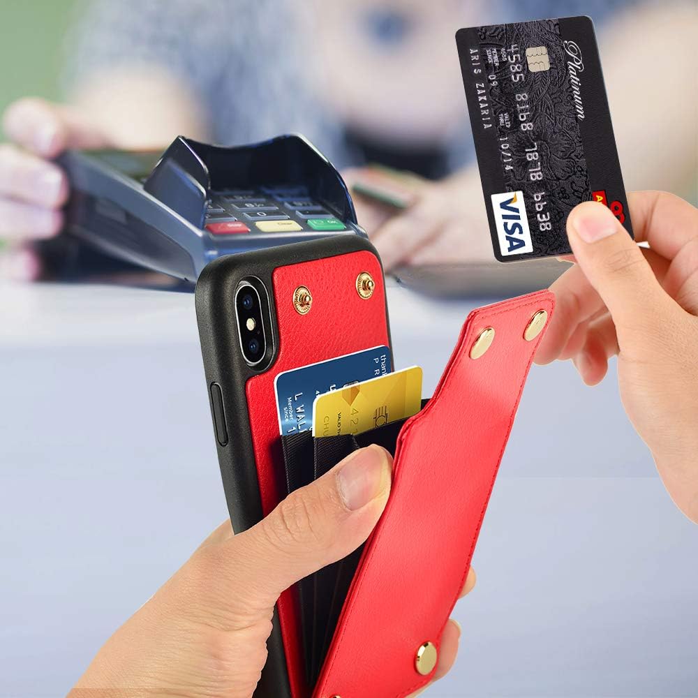 LAMEEKU iPhone X Wallet Case, iPhone Xs Leather Case, iPhone X/XS Card Holder Case with Credit Card Slot Protective Bumper Phone Cover for Apple iPhone Xs/iPhone X 5.8" - Red