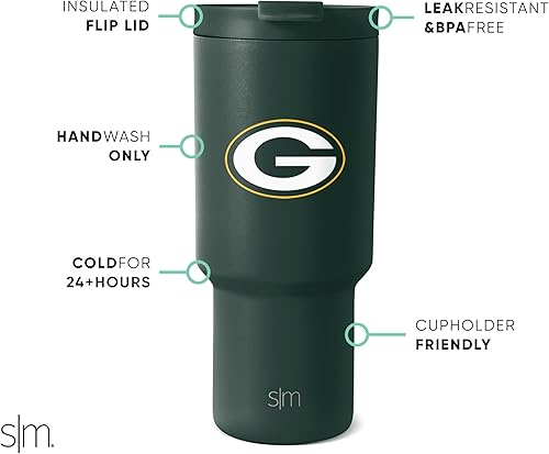 Miniatura 22 de Simple Modern, Colección Trek - Vaso térmico de acero inoxidable de 30 oz con tapa abatible y pajillas con licencia oficial de la NFL, regalos