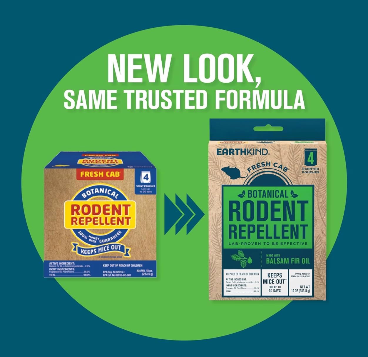 Fresh Cab FC6 Botanical Rodent Repellent Keeps Mice and Rats Out, Federal EPA Registered for Use Indoors and in Enclosed Spaces, 2.5 Ounce x 4 Scent Pouches x 4 Pack (Total 16 Pouches)