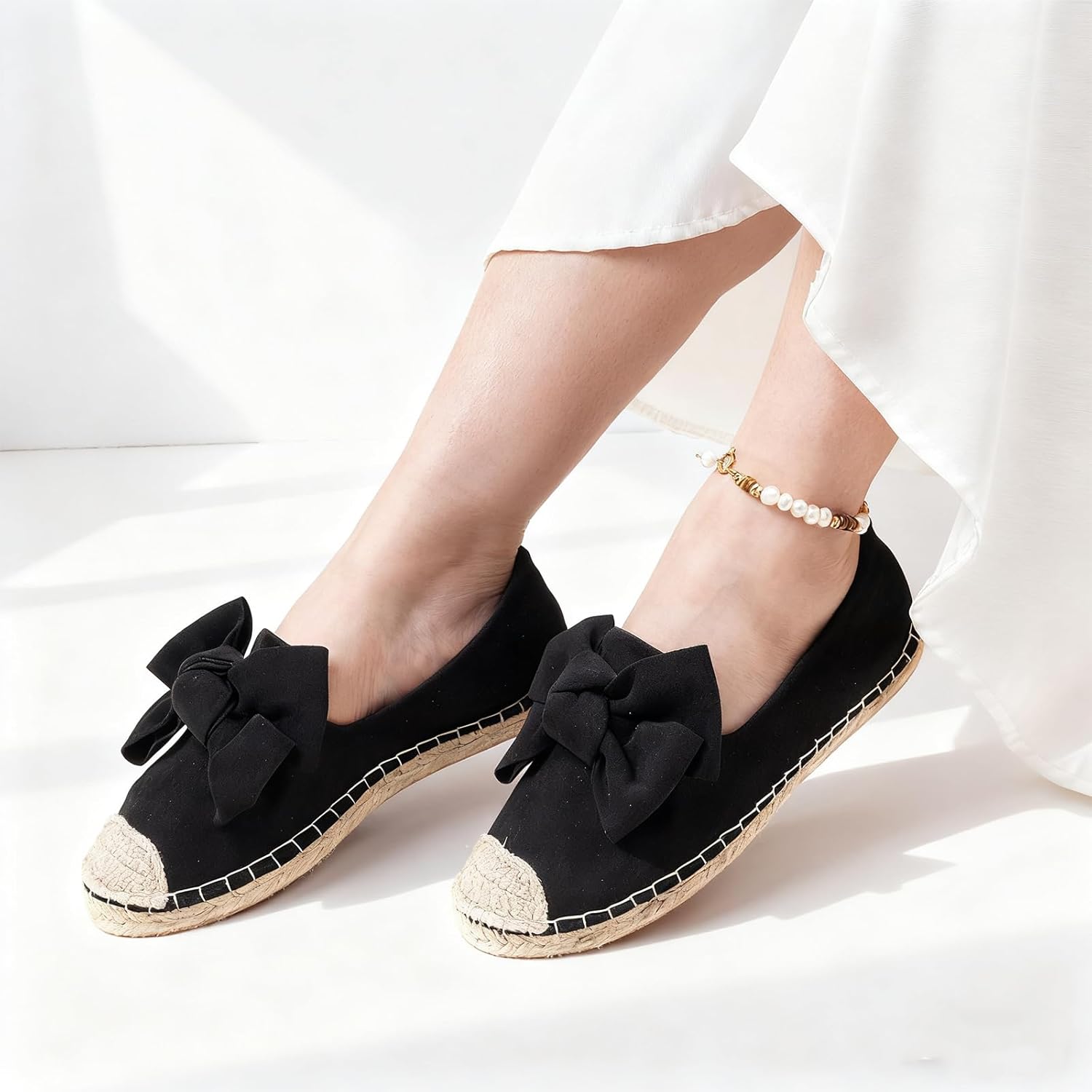 MUSSHOE Casual Espadrilles for Women Flats: Comfort Closed Toe Autumn Linen Sole Ballet Flats with Bow - Lightweight Slip on Walking Shoes for Vacation&Daily - Image 8