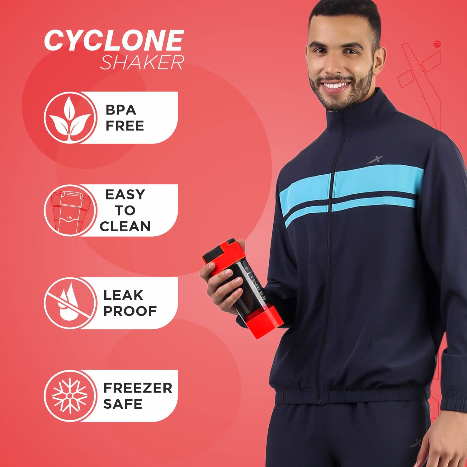 Viva Fitness 500 ml Cyclone Plastic Gym Shaker Bottle with Measurement scale, protein shaker for workout (Red-Black) 1