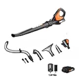 WORX Cordless Leaf Blower, Electric Blowers for Lawn Care with 120 MPH & 3.5 LBS, Long Nozzle Design for Narrow Spaces with Cleaning Attachments, Battery & Charger Included, WG545.1