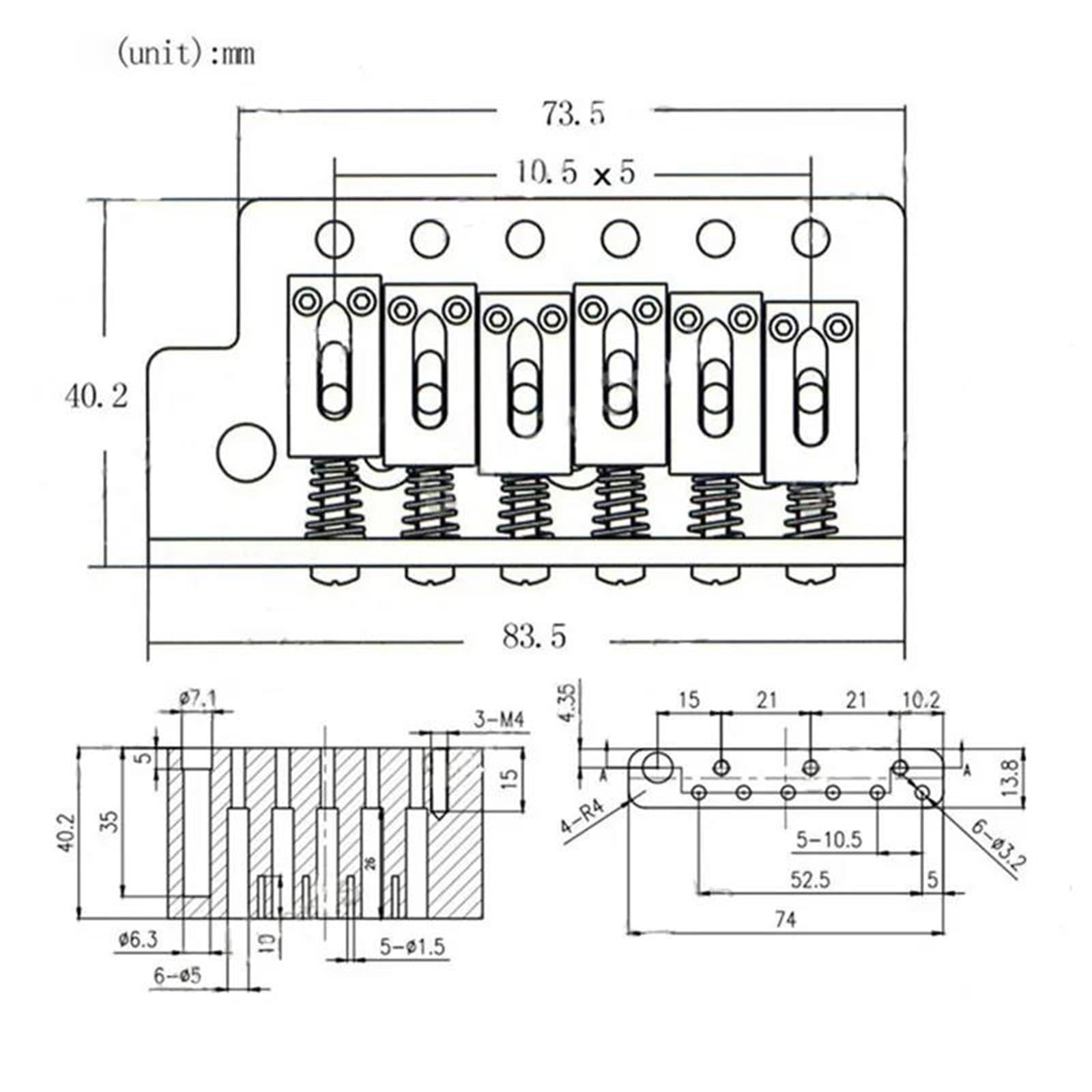 Standard Gitarren Brücke Zubehör Für Linkshänder E Gitarre Brückensattel Einzel Tremolo Verdickte Basis(Black)