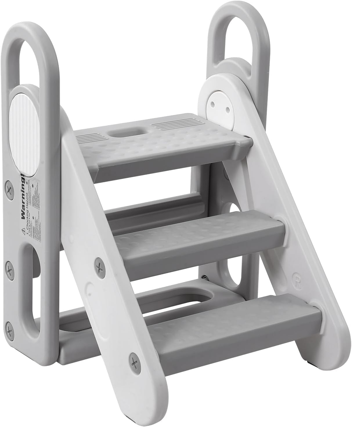 Foldable Toddler 3 Step Stool - Plastic Learning Helper, Adjustable 3 Steps Stool with Handles, Foldable with Handles & anti-slip Pads, for Kitchen, Bathroom Sink, Toilet Potty Training