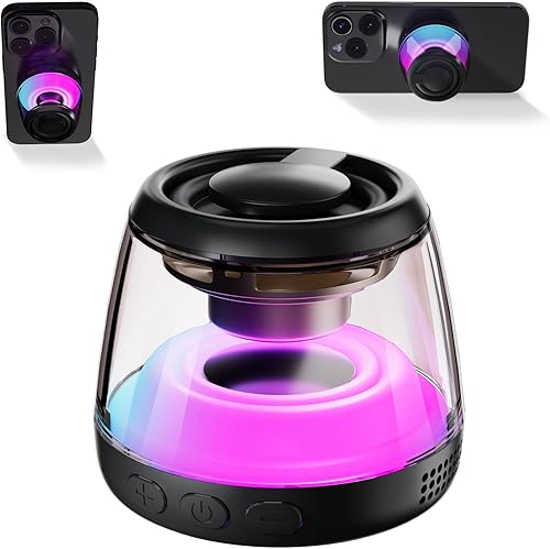Miniatura 1 de Altavoz Bluetooth magnético, altavoz Bluetooth de inducción inalámbrico, mini soporte portátil para teléfono celular para iPhone, cordón y luz