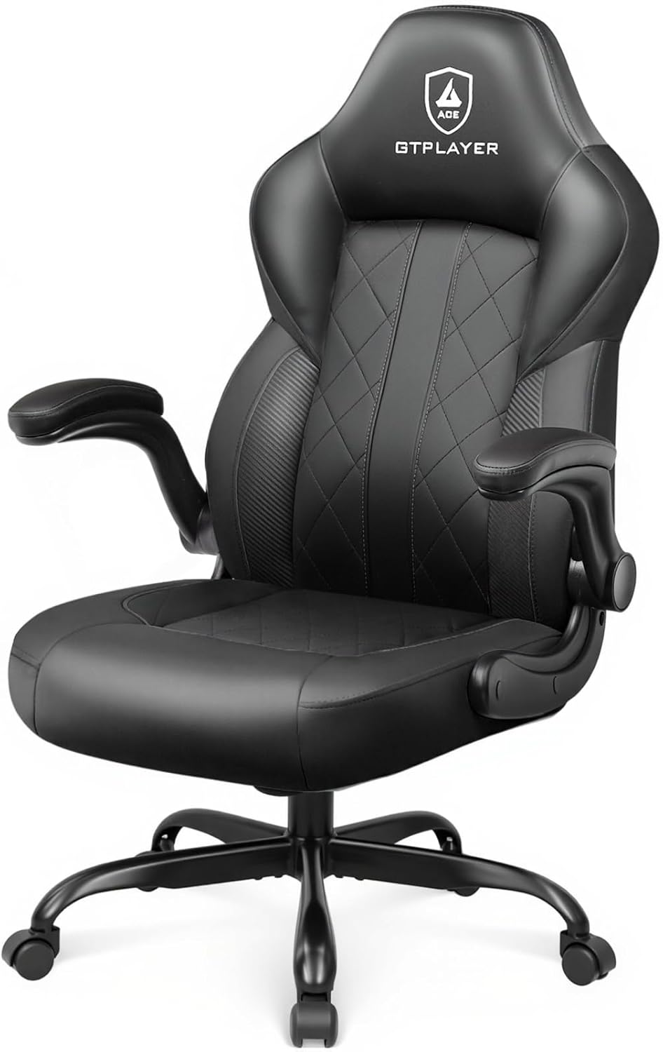 GTPLAYER Video Gaming Chair, Ergonomic Computer Gaming Chair with Flip-Up Armrests and Adjustable Height, Comfortable Desk Chairs with Built-in Lumbar Support, Recliner with 360°Swivel (Dark Black)