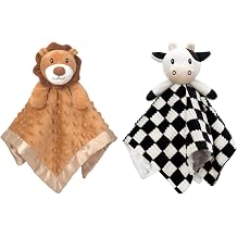 2 Pack Baby Security Blanket Lion Soft Minky Dot Fabric with Silky Satin Backing Baby Snuggle Toy Animal Baby Blanket for Infant and Toddler
