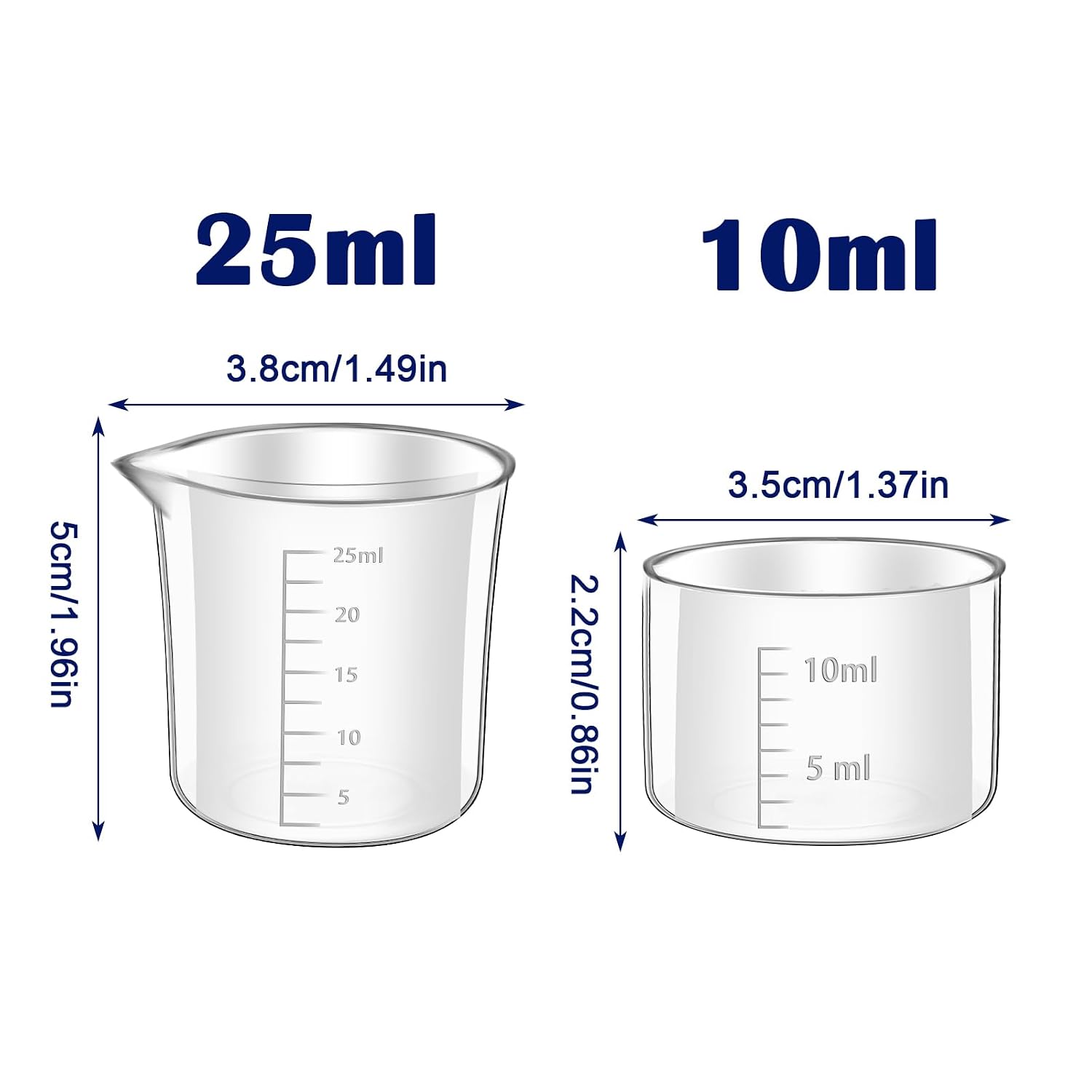7 Sizes Plastic Beaker Set, Plastic Graduated Beakers with 3 Ml Plastic Droppers, Clear Measuring Graduated Liquid Container Beakers in 10ml, 25ml, 50ml, 100ml, 150ml, 250ml, 500ml