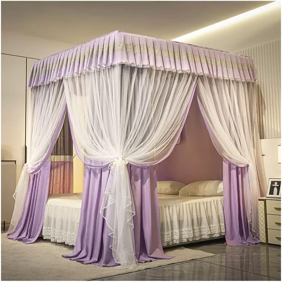 Double Deck Deluxe Bed Canopy Mosquito Net, Girls Princess Room Single Double Bed Romantically Decorated Bed Curtain, with Bracket,Green 180 * 220Cm