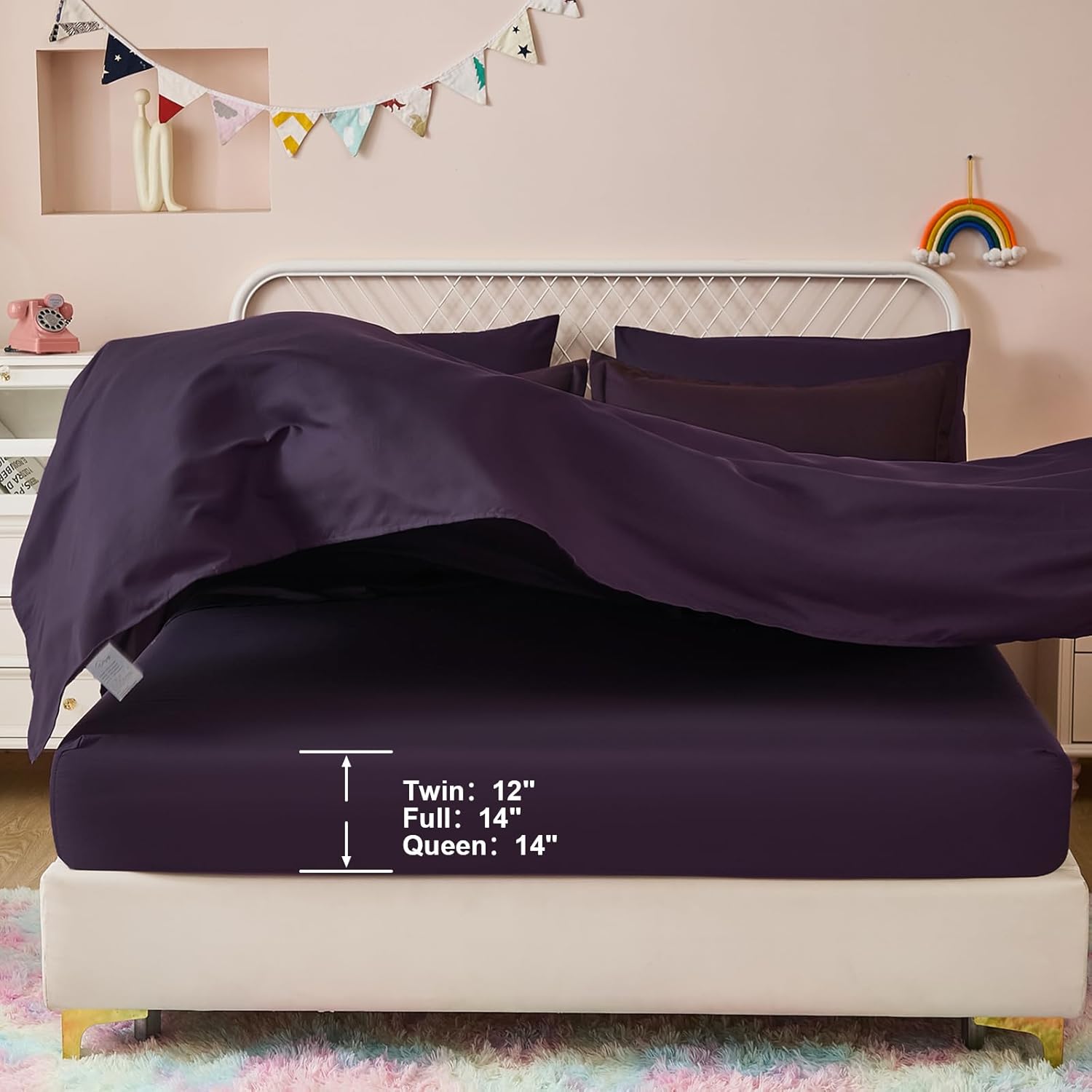 Dinjoy Girls Comforter Set Queen Size 7 Pieces Bed in A Bag Ombre Purple White Rainbow Bedding Set Collections for Teen Women (1 Comforter, 1 Flat Sheet, 1 Fitted Sheet, 2 Pillow Shams, 2 Pillowcases)